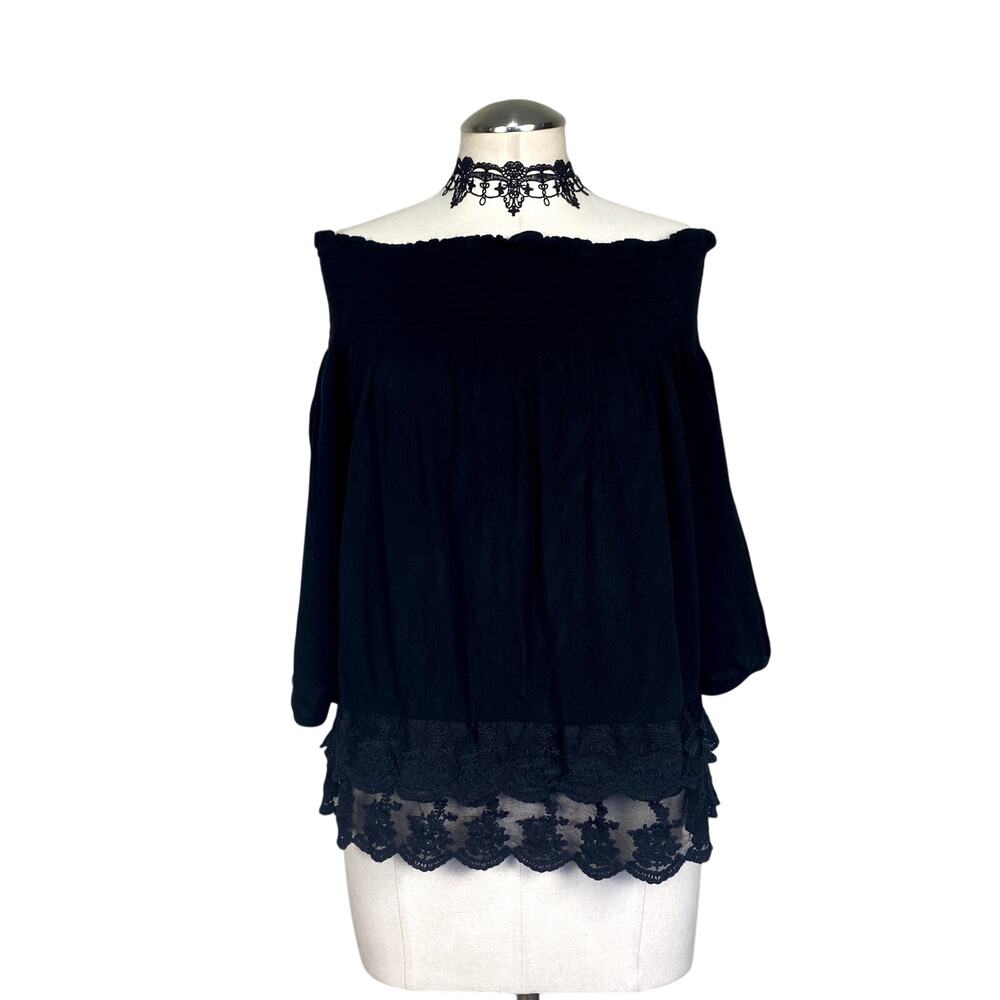 Off the Shoulder Goth Whimsigoth Boho Witchy Lace Flowy 3/4 Sleeve Blouse M